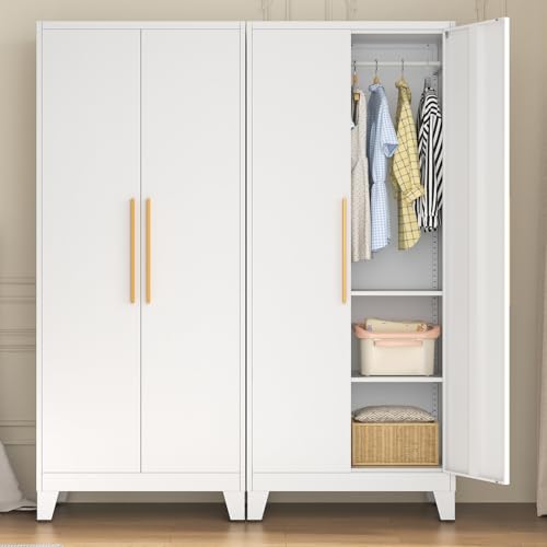 72-inch Tall Metal Wardrobe Closet with Adjustable Shelves and Hanging Rod