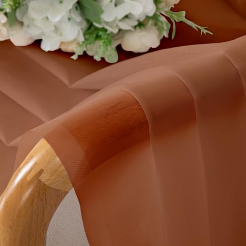 Burnt Orange Sheer Curtains - 84 Inch Length, 2 Panels, Light Filtering Drapes