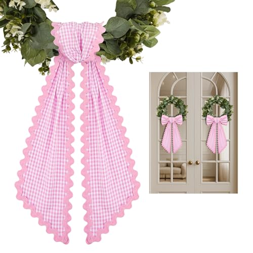 2-Pack Pink and White Plaid Wreath Sash with Scalloped Edge - 5 x 55 Inches