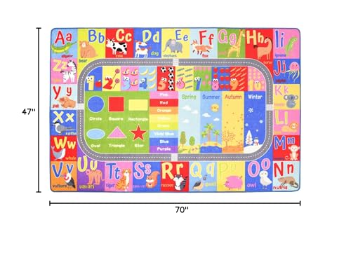 Educational Kids Learning Area Rug - 4x6 Non-Slip Alphabet Play Mat