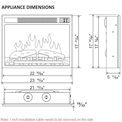 23-Inch Electric Fireplace Insert Recessed Heater with Remote Control