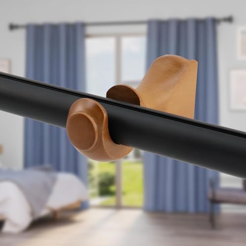 Solid Wood Curtain Rod Brackets for 1-3/8 Inch Poles, Set of 4