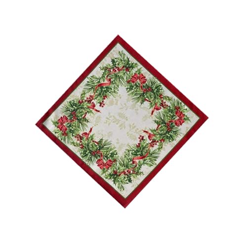 Newbridge Holly Ribbon Traditions 17" x 17" Set of 4 Bordered Fabric Napkins
