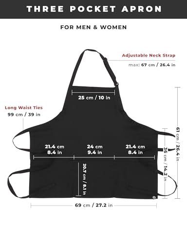 Unisex Three-Pocket Kitchen Apron with Adjustable Neck and Waist