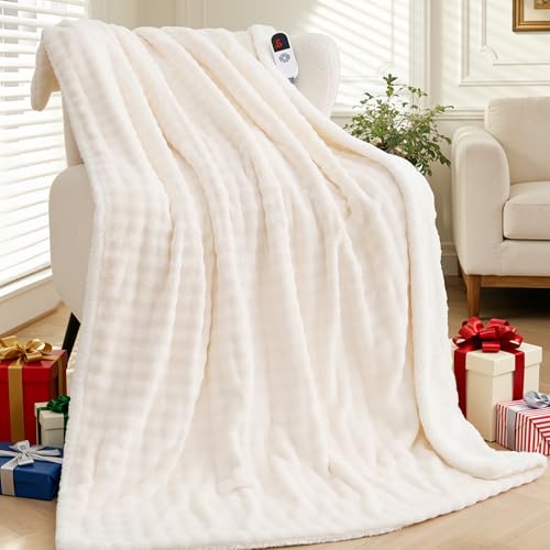 50"x72" Heated Throw Blanket, Electric Sherpa Fleece with 6 Heat Settings