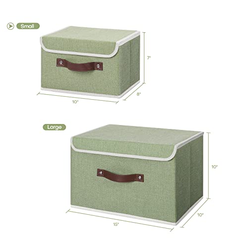 Fabric Storage Box with Lid Small Green 10x8x7 Foldable Bin