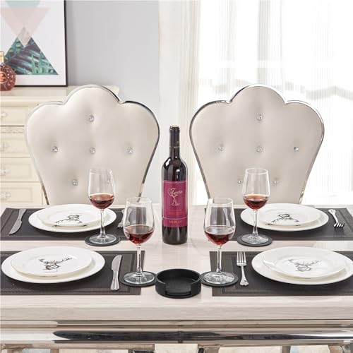 Black Leather Coasters Set with Holder - 6 Pcs Modern Drink Coasters for Home & Office