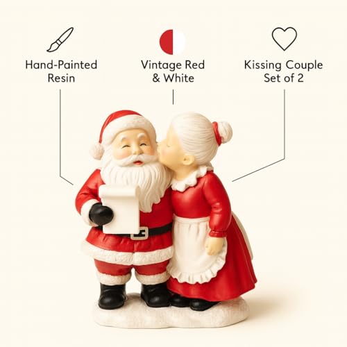 Mr. & Mrs. Santa Claus Resin Figurines Set - Hand-Painted Christmas Decor