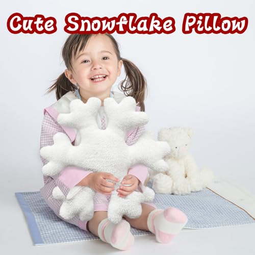Christmas Snowflake Throw Pillows 2-Pack 15.7in White Faux Fur Plush