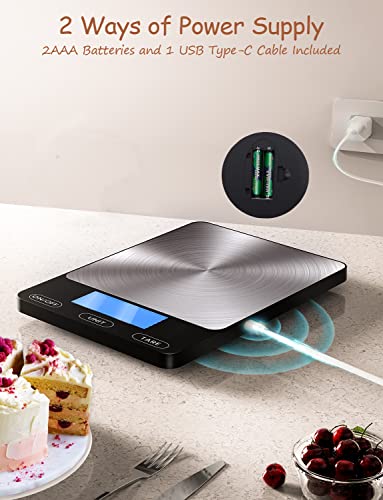 Digital Kitchen Scale 33lb/15kg - Rechargeable Stainless Steel Food Scale