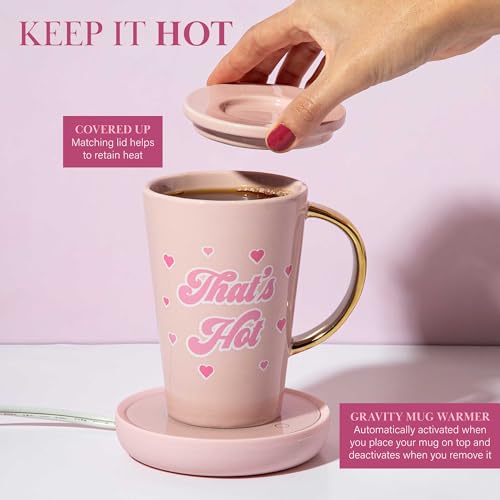 Paris Hilton Electric Mug Warmer Set with 14oz Ceramic Mug & Lid, Color-Changing Design