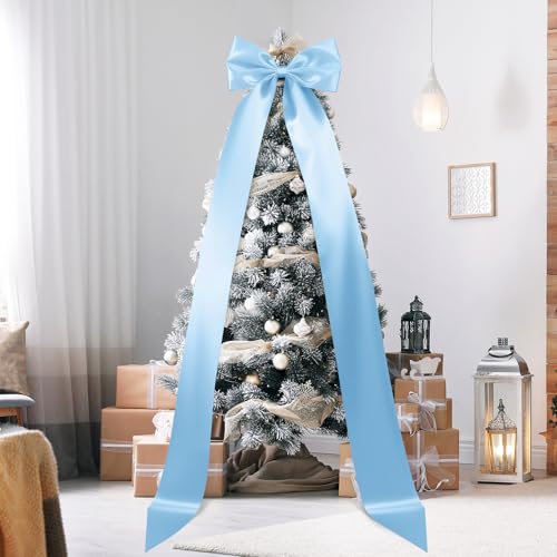 Knitgrip Blue Satin Extra Large Christmas Tree Topper Bow 118x28 in
