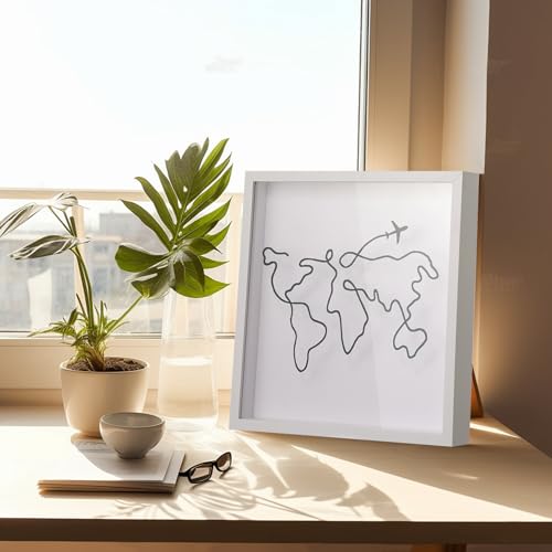 8x8 Inch Travel Adventure Shadow Box with Top Slot - White Memory Frame