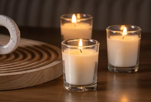 Housecret 120 Pack Warm White Unscented Clear Glass Votive Candles – Hand Poured 2" x 2.5"