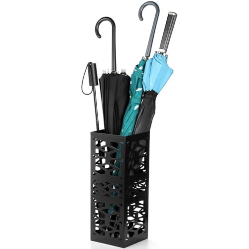 Metal Umbrella Stand for Entryway, Hollow Out Square Storage Bin, Black