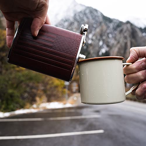 Brown Leather Wrap American Flag 8oz Hip Flask with Funnel – Stainless Steel, Leak Proof, Food Grade, Outdoor & Gift Set