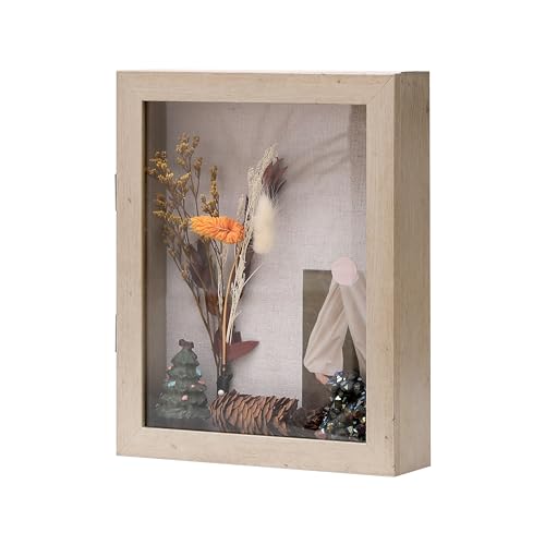 8x10 Shadow Box Display Case with Linen Backing and Magnetic Door - Champagne