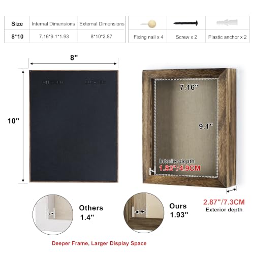 8x10 Rustic Wood Shadow Box Frame with Magnetic Door and Linen Back