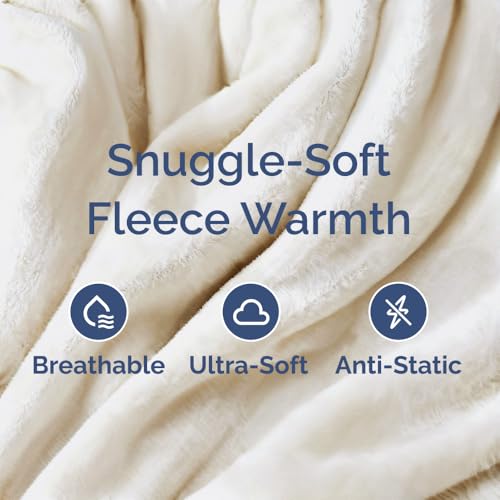 CGK Unlimited Ultra Soft Fleece Throw Blanket - All-Season Cream Cozy Bedding
