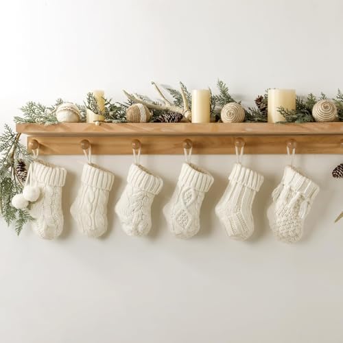 Pawliss 7 Inch Cream White Farmhouse Knitted Christmas Stockings - 12 Pack