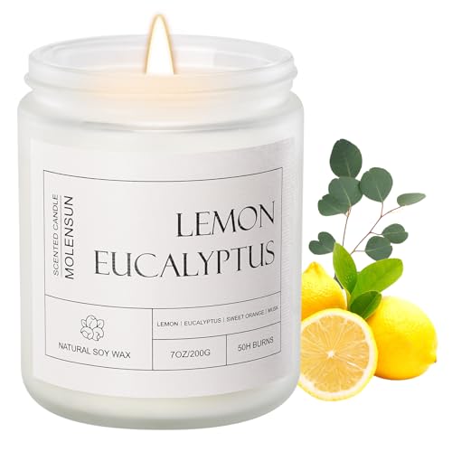 Lemon Eucalyptus Scented Soy Wax Candle - 7 oz Aromatherapy Jar Candle