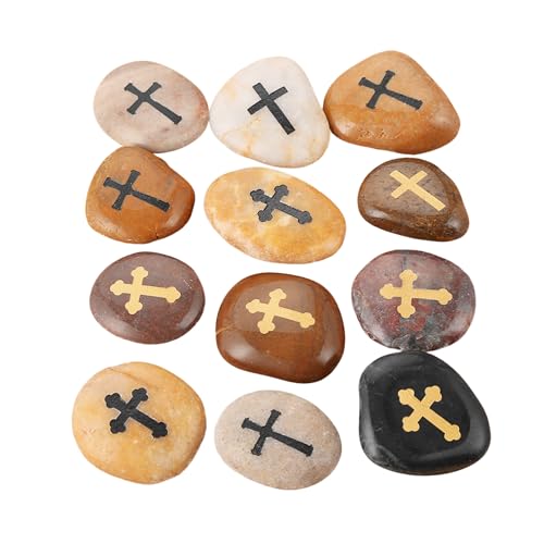12-Piece Engraved Comfort Cross Worry Stones - Natural Polished River Rock