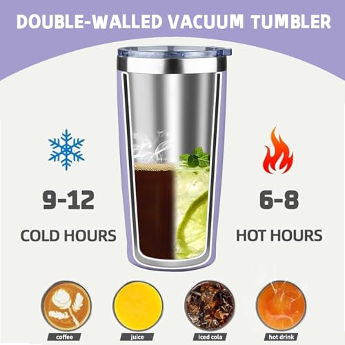 20 oz Stainless Steel Insulated Tumbler with Lid and Straw, Light Purple