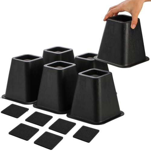 6-Inch Heavy Duty Bed & Furniture Risers (6 Pack) - Supports 2200 lbs, Black
