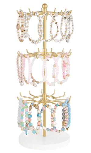 3-Tier Rotating Bracelet Display Stand, Height Adjustable Jewelry Organizer