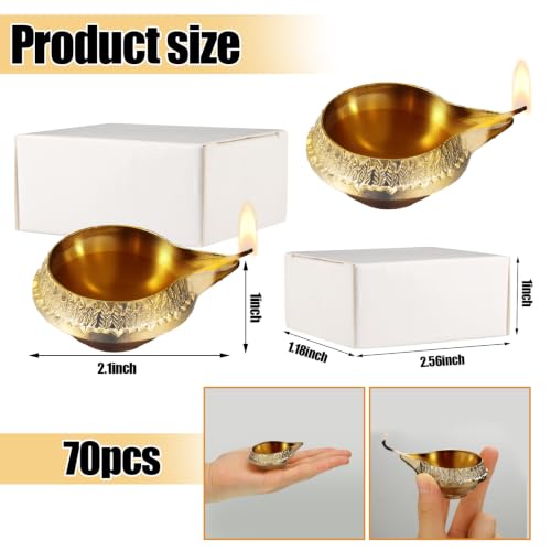 70 Pcs Brass Kuber Diya Oil Lamps for Diwali Decoration