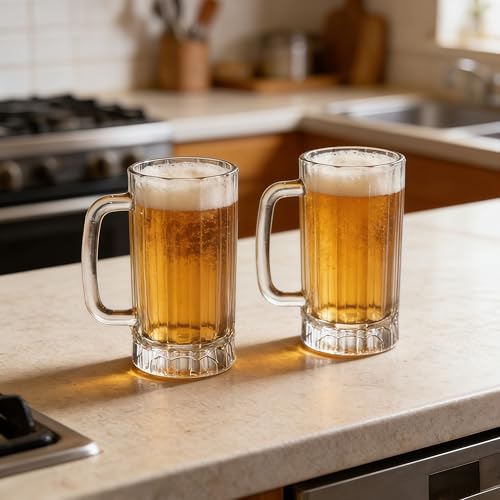 Set of 2 Durable Acrylic Beer Mugs with Handles, 16oz Reusable Beer Steins