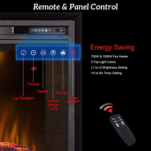 36-Inch Electric Fireplace Insert with Sound and Remote Control