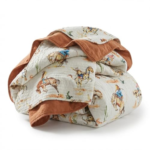 Bronco King Quilt - Vintage Western Cowboy Design, 106x92