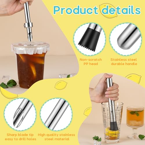 5-Piece Stainless Steel Lemonade Drink Making Set with Straw Puncher, Muddler & More