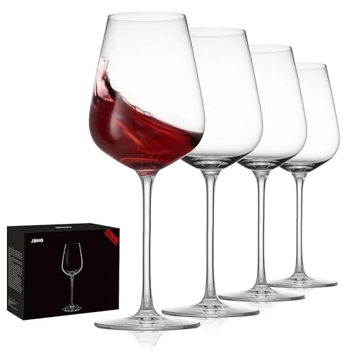 JBHO Set of 4 Italian Style Lead-Free Crystal Bordeaux Wine Glasses 18oz - Gift Ready