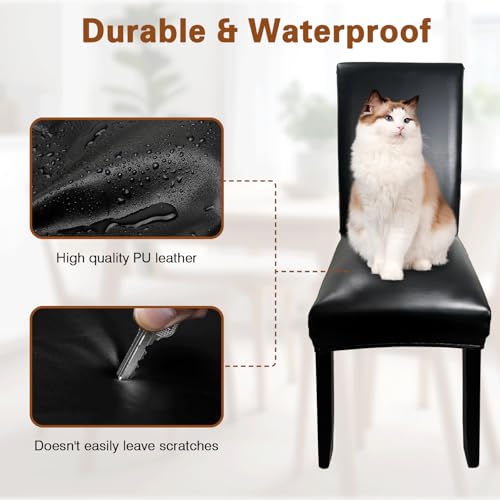 Stretch Waterproof Leather Chair Covers Set of 4 - Black