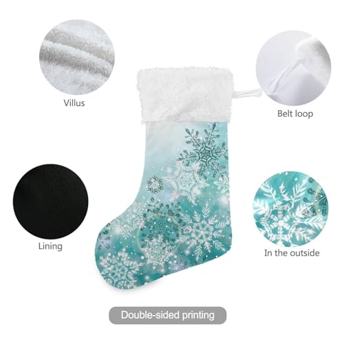 ALAZA Personalized Silver Teal Christmas Stocking 17.7" with Snowflakes - Family Holiday Decor
