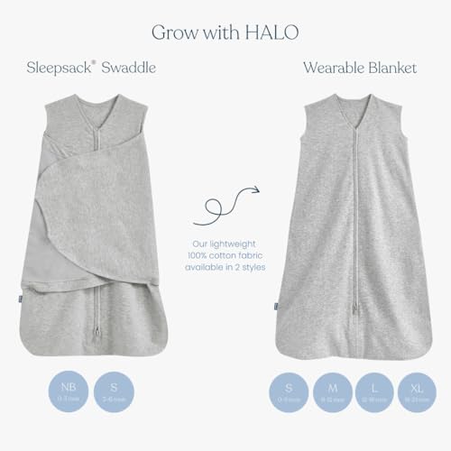 HALO 100% Cotton Sleepsack Swaddle, 3-Way Adjustable Wearable Blanket, TOG 1.5, Newborn 0-3 Months