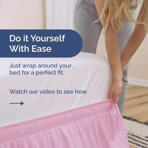 Twin Size Wrap Around Bed Skirt and 2 Pillowcase Set, 18-Inch Drop, Pink