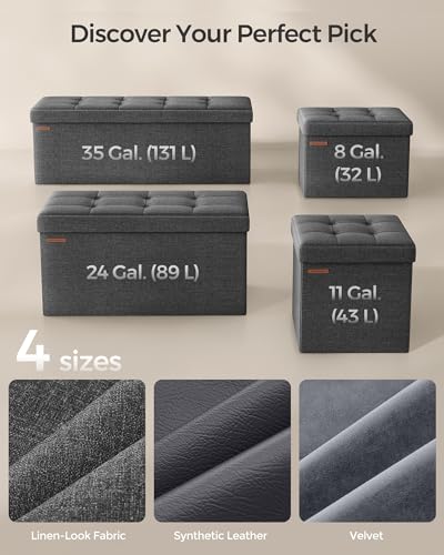 Foldable Storage Ottoman Cube - 15-Inch Tufted Footrest Stool, Dark Gray