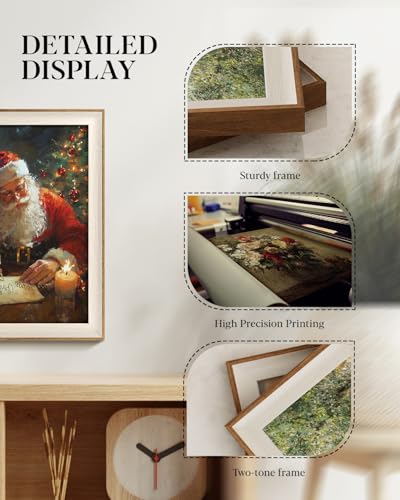 HUARCEY Framed Santa Claus Canvas Wall Art 12x16 In. - Christmas Bedroom Decor, Santa's Preparations (Framed)