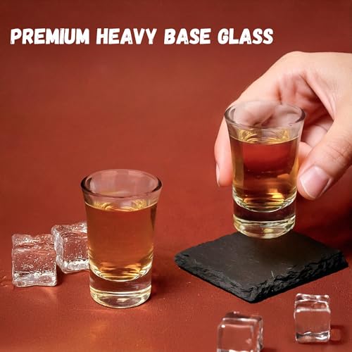 A&A Wonders 12-Piece Heavy Base Shot Glass Set with Coasters & Pourers
