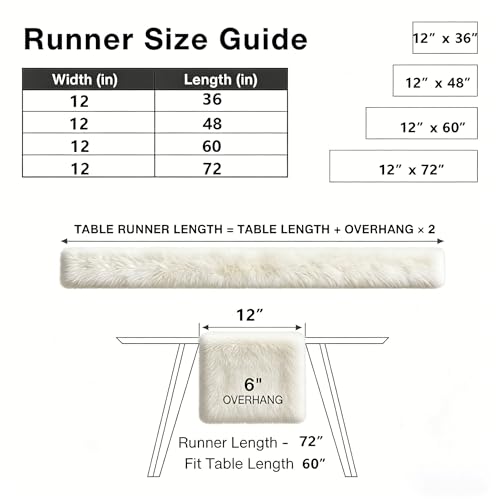 White Faux Fur Table Runner 12x48 Inch Christmas Decor - KERTFGOKU