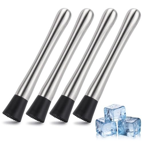4 Pack Stainless Steel Cocktail Muddlers - 8.3 Inch Fruit & Herb Crusher for Bar & Home Use