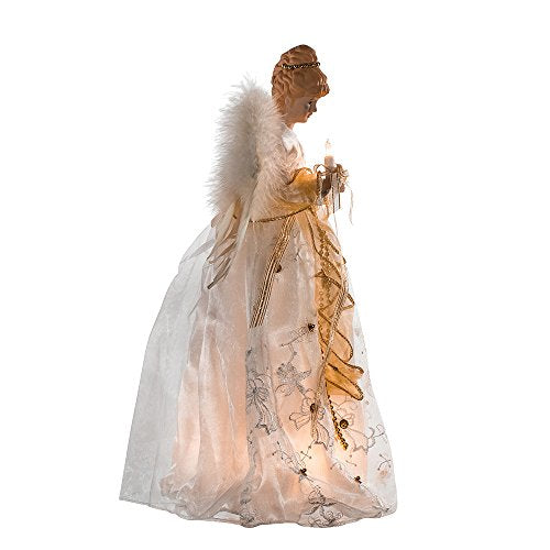 16-Inch Ivory and Gold Angel Treetop with Lights - Christmas Tree Topper