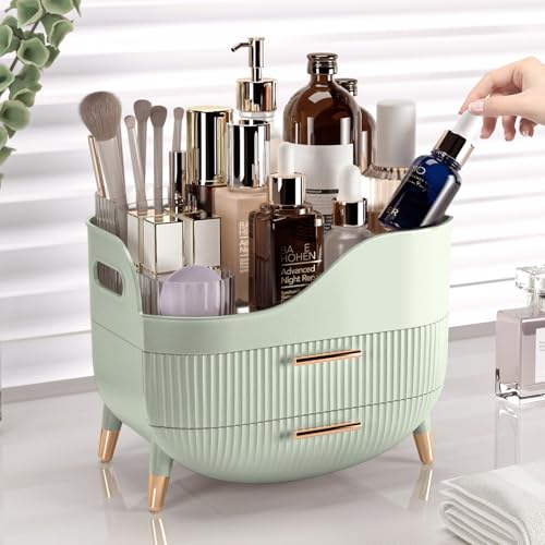 Sage Green Pajiriona Makeup Organizer with Drawers & Handle – Large Vanity Storage