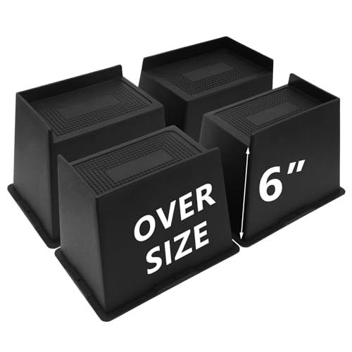 Heavy Duty 6 Inch Bed Risers - Oversized Furniture Lifts (4 Pack)