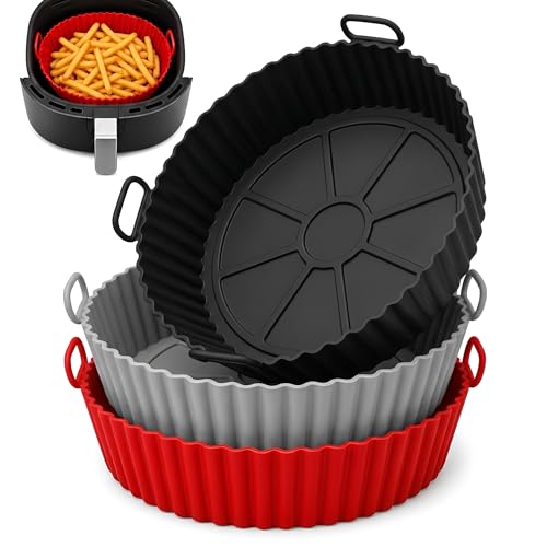 3pcs Reusable Silicone Air Fryer Liners - Heat Resistant Non-Stick Baskets
