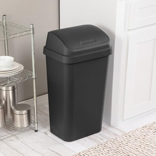 Swing Top Wastebasket 13 Gallon Black 4-Pack Trash Can