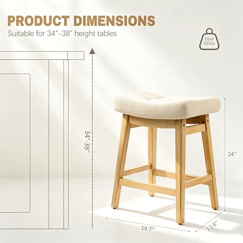 24-Inch Counter Height Bar Stools, Set of 3 Padded Fabric Saddle Stools